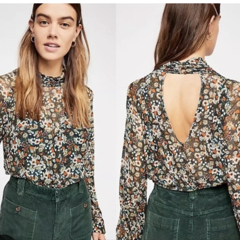 Free People High Low Blouse with Mandarin Collar